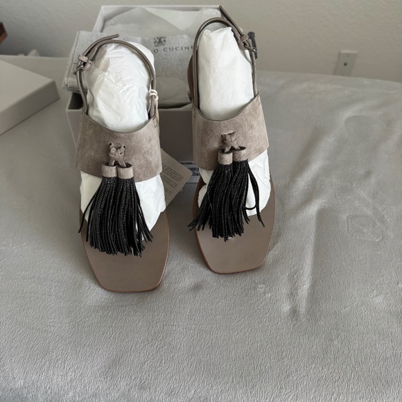 Brunello Cucinelli Shoes - Brunello Cucinelli Suede Sandals with Precious Tassel